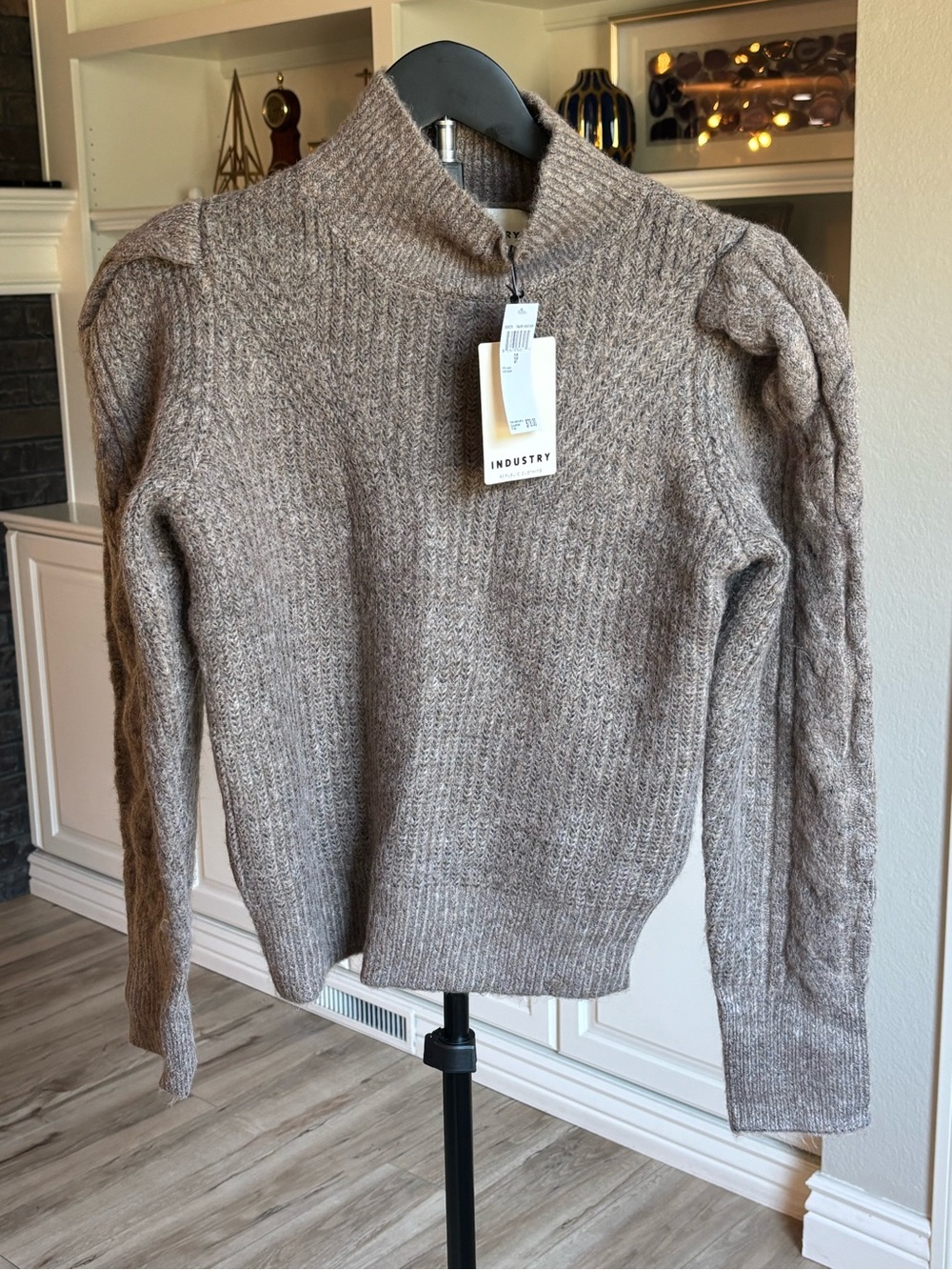 Industry Tan Cable-Detail Mock Neck Sweater